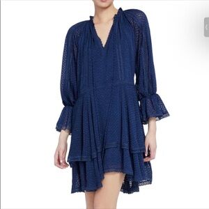 Alice + Olivia Joanne Handkerchief Dress Navy Blue Long Sleeve Size 4